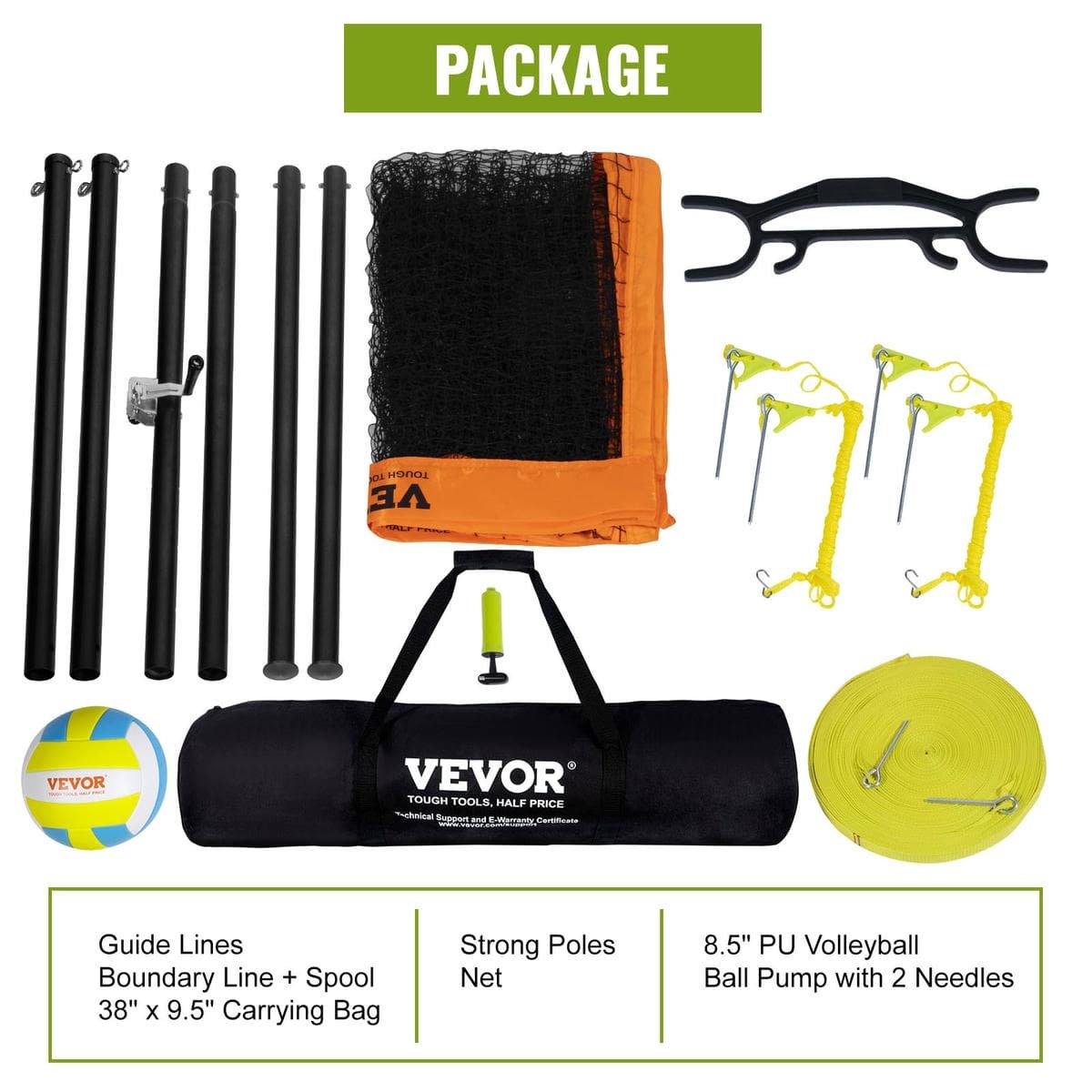 V952-PQWTZ323YCLGRY89QV0-202508011910-05.jpg VEVOR Outdoor Portable Volleyball Net System, Adjustable Height Aluminum Poles, Professional Volleyball Set with PVC Volleyball, Pump, Carrying Bag, Heavy Duty Volleyball Net for Backyard, Beach, Lawn | Fitness Equipment Store