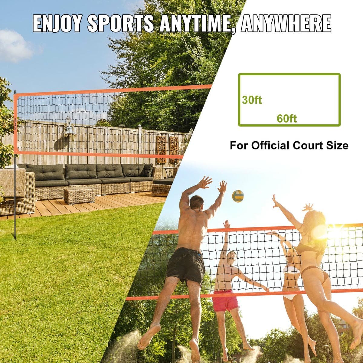 V952-PQWTZ323YCLGRY89QV0-202508011910-06.jpg VEVOR Outdoor Portable Volleyball Net System, Adjustable Height Aluminum Poles, Professional Volleyball Set with PVC Volleyball, Pump, Carrying Bag, Heavy Duty Volleyball Net for Backyard, Beach, Lawn | Fitness Equipment Store