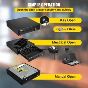 VEVOR Cash Register Drawer, 16" 12 V, for POS System with 5 Bill 6 Coin Cash Tray, Removable Coin Compartment & 2 Keys Included, RJ11/RJ12 Cable for Supermarket, Bar, Coffee Shop, Restaurant | Fitness Equipment Store