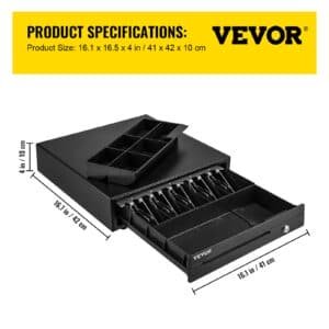 VEVOR Cash Register Drawer, 16" 12 V, for POS System with 5 Bill 6 Coin Cash Tray, Removable Coin Compartment & 2 Keys Included, RJ11/RJ12 Cable for Supermarket, Bar, Coffee Shop, Restaurant | Fitness Equipment Store