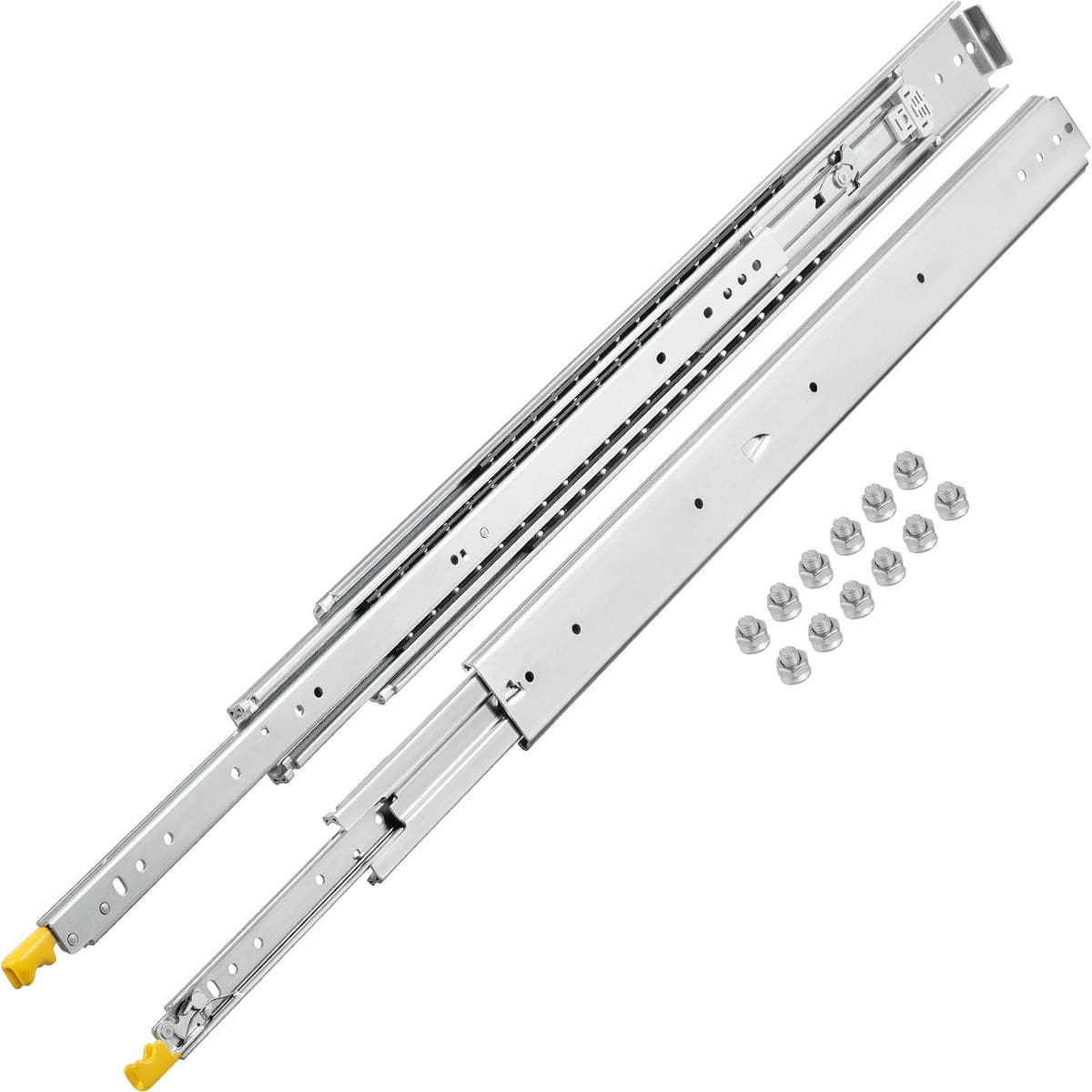 VEVOR Drawer Slides with Lock, 1 Pair 40 inch, Heavy-Duty Industrial Steel up to 500 lbs Capacity, 3-Fold Full Extension, Ball Bearing Lock-in & Lock-Out, Side Mount 1 VEVOR Drawer Slides with Lock, 1 Pair 40 inch, Heavy-Duty Industrial Steel up to 500 lbs Capacity, 3-Fold Full Extension, Ball Bearing Lock-in & Lock-Out, Side Mount