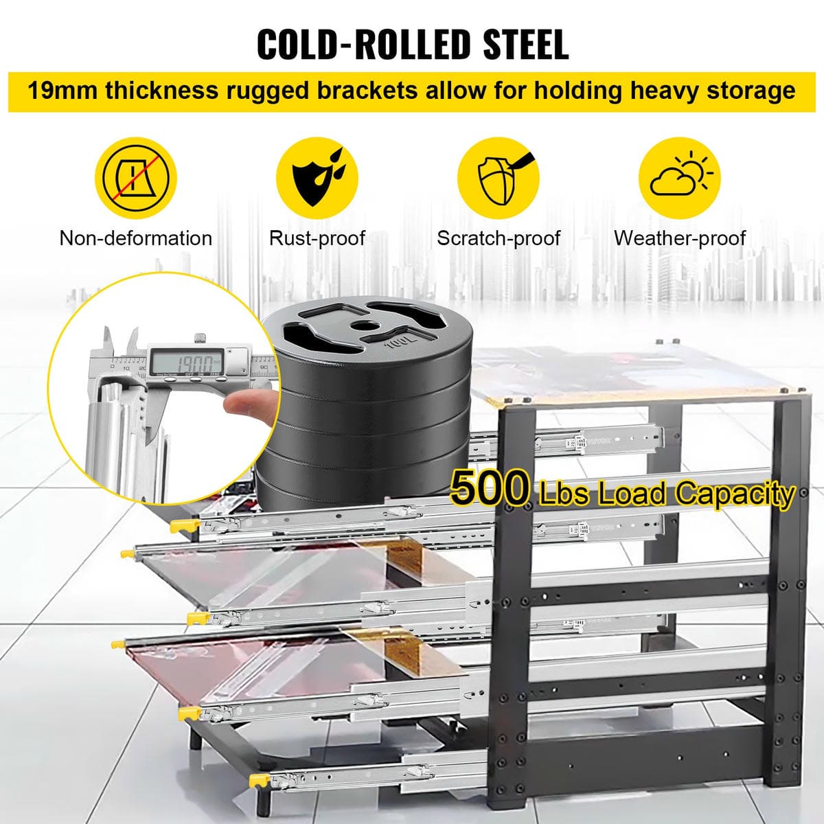 VEVOR Drawer Slides with Lock, 1 Pair 40 inch, Heavy-Duty Industrial Steel up to 500 lbs Capacity, 3-Fold Full Extension, Ball Bearing Lock-in & Lock-Out, Side Mount 4 VEVOR Drawer Slides with Lock, 1 Pair 40 inch, Heavy-Duty Industrial Steel up to 500 lbs Capacity, 3-Fold Full Extension, Ball Bearing Lock-in & Lock-Out, Side Mount - Image 4
