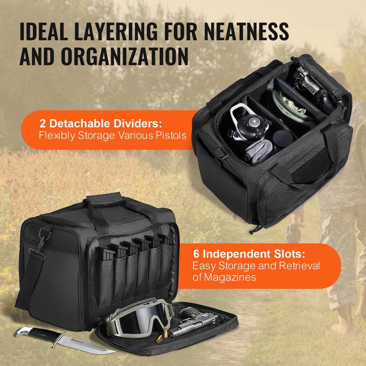 V952-SQBDJK362631WCEFUV0-202507141732-02.jpg VEVOR Range Bag for 3 Pistols Tactical Gun Range Bag Single Shoulder Strip Black | Fitness Equipment Store