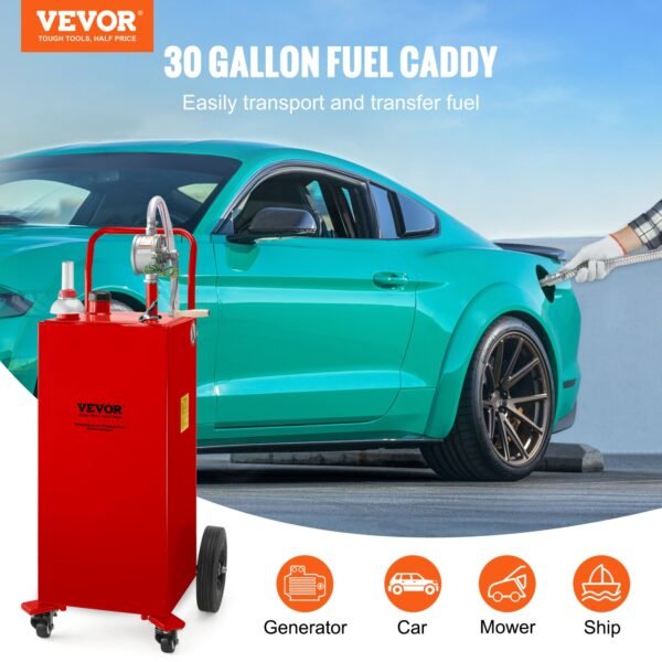 VEVOR 114L Fuel Caddy, Gas Storage Tank & 4 Wheels, with Manuel Transfer Pump, Gasoline Diesel Fuel Container for Cars, Lawn Mowers, ATVs, Boats, More, Red | Fitness Equipment Store