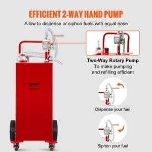 VEVOR 114L Fuel Caddy, Gas Storage Tank & 4 Wheels, with Manuel Transfer Pump, Gasoline Diesel Fuel Container for Cars, Lawn Mowers, ATVs, Boats, More, Red | Fitness Equipment Store