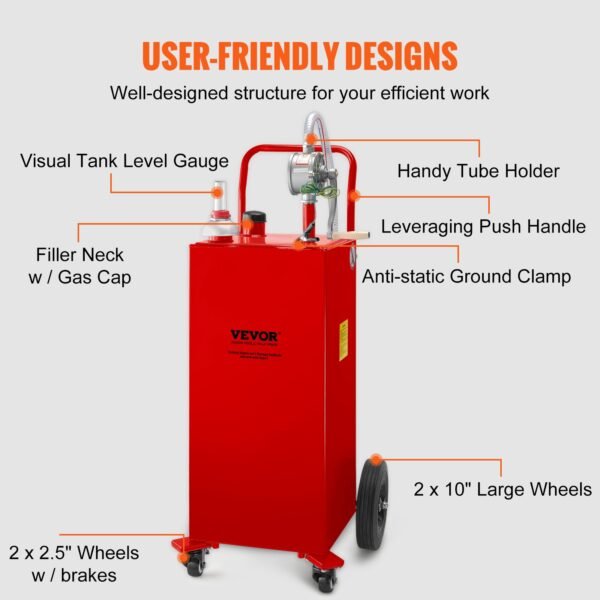 VEVOR 114L Fuel Caddy, Gas Storage Tank & 4 Wheels, with Manuel Transfer Pump, Gasoline Diesel Fuel Container for Cars, Lawn Mowers, ATVs, Boats, More, Red | Fitness Equipment Store