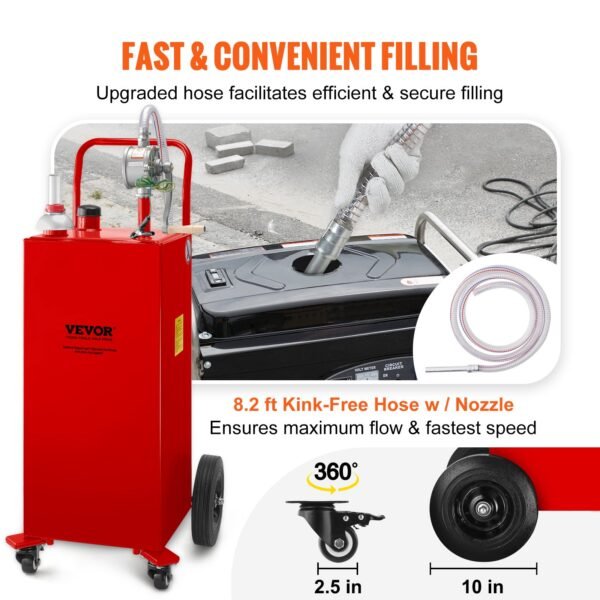 VEVOR 114L Fuel Caddy, Gas Storage Tank & 4 Wheels, with Manuel Transfer Pump, Gasoline Diesel Fuel Container for Cars, Lawn Mowers, ATVs, Boats, More, Red | Fitness Equipment Store