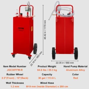VEVOR 114L Fuel Caddy, Gas Storage Tank & 4 Wheels, with Manuel Transfer Pump, Gasoline Diesel Fuel Container for Cars, Lawn Mowers, ATVs, Boats, More, Red | Fitness Equipment Store