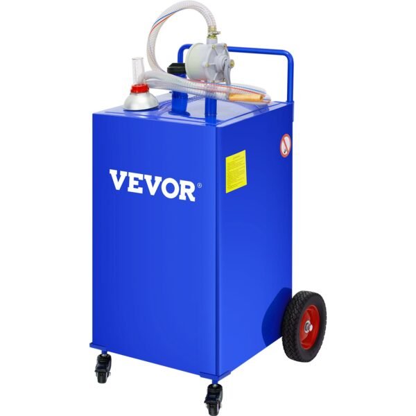 VEVOR 114L Fuel Caddy, Gas Storage Tank & 4 Wheels, with Manuel Transfer Pump, Gasoline Diesel Fuel Container for Cars, Lawn Mowers, ATVs, Boats, More, Blue | Fitness Equipment Store