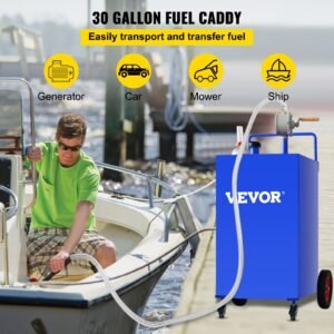 VEVOR 114L Fuel Caddy, Gas Storage Tank & 4 Wheels, with Manuel Transfer Pump, Gasoline Diesel Fuel Container for Cars, Lawn Mowers, ATVs, Boats, More, Blue | Fitness Equipment Store
