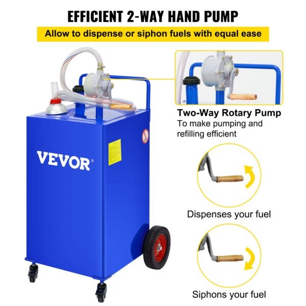 VEVOR 114L Fuel Caddy, Gas Storage Tank & 4 Wheels, with Manuel Transfer Pump, Gasoline Diesel Fuel Container for Cars, Lawn Mowers, ATVs, Boats, More, Blue | Fitness Equipment Store