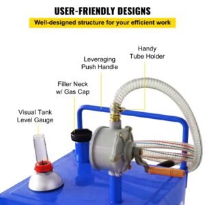 VEVOR 114L Fuel Caddy, Gas Storage Tank & 4 Wheels, with Manuel Transfer Pump, Gasoline Diesel Fuel Container for Cars, Lawn Mowers, ATVs, Boats, More, Blue | Fitness Equipment Store