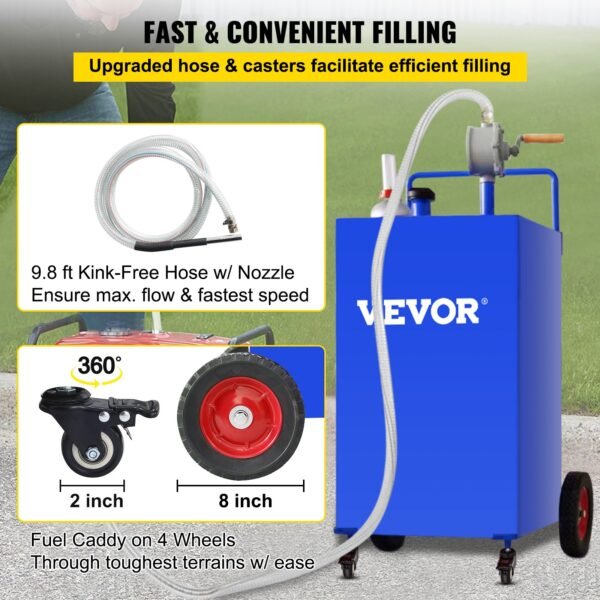 VEVOR 114L Fuel Caddy, Gas Storage Tank & 4 Wheels, with Manuel Transfer Pump, Gasoline Diesel Fuel Container for Cars, Lawn Mowers, ATVs, Boats, More, Blue | Fitness Equipment Store