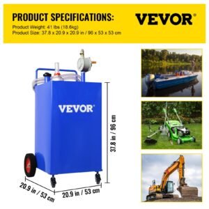 VEVOR 114L Fuel Caddy, Gas Storage Tank & 4 Wheels, with Manuel Transfer Pump, Gasoline Diesel Fuel Container for Cars, Lawn Mowers, ATVs, Boats, More, Blue | Fitness Equipment Store