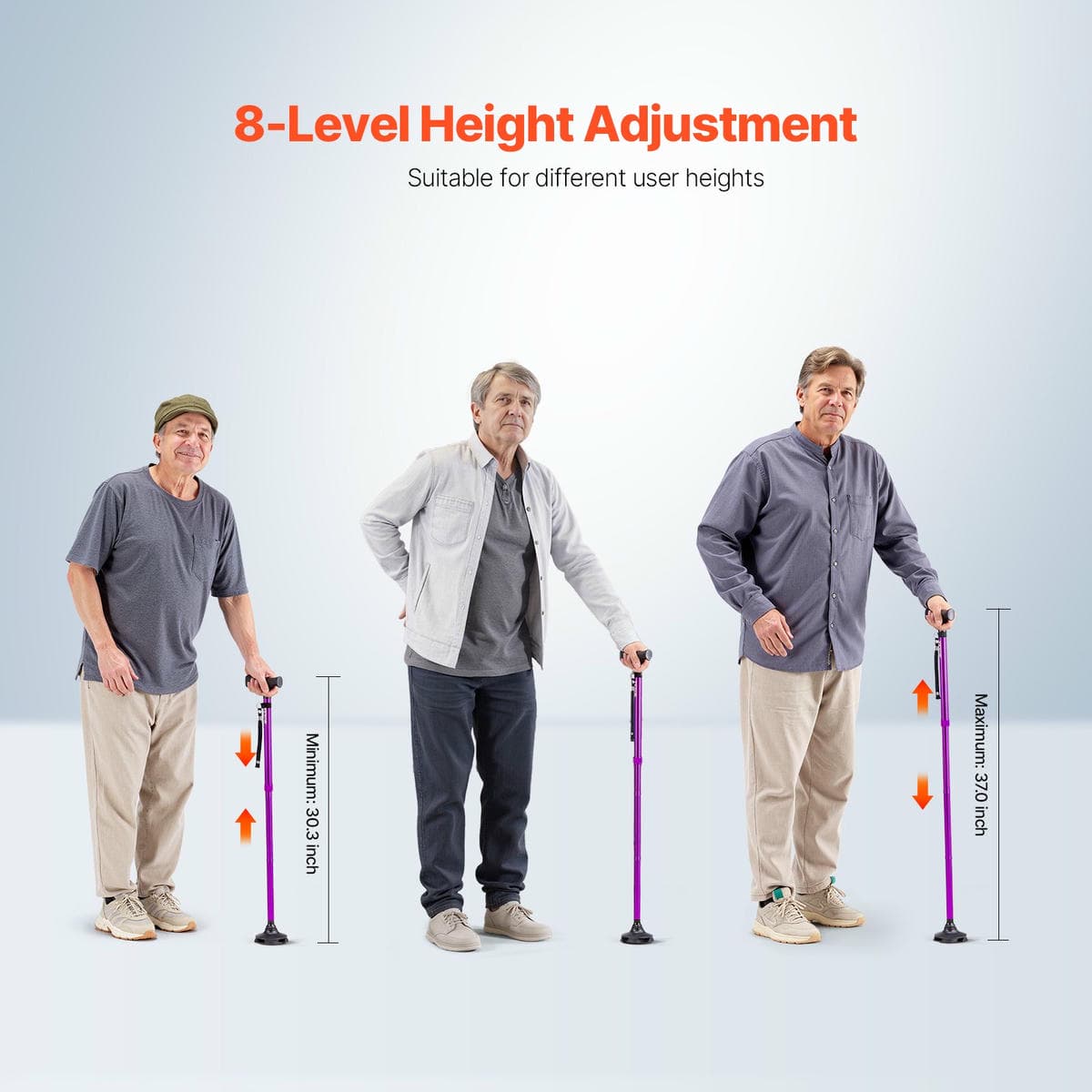 VEVOR Walking Cane Folding Walking Stick 8-Level Height 4-Pronged Pivoting Base 3 VEVOR Walking Cane Folding Walking Stick 8-Level Height 4-Pronged Pivoting Base - Image 3