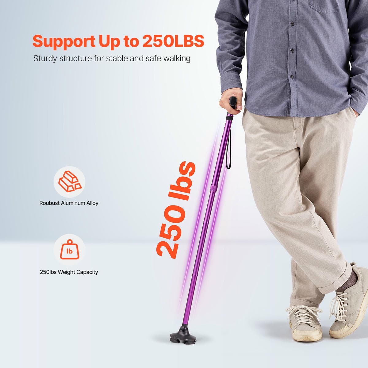VEVOR Walking Cane Folding Walking Stick 8-Level Height 4-Pronged Pivoting Base 4 VEVOR Walking Cane Folding Walking Stick 8-Level Height 4-Pronged Pivoting Base - Image 4