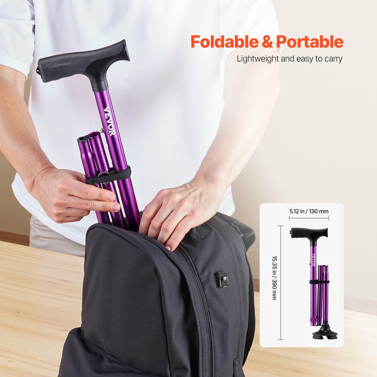 VEVOR Walking Cane Folding Walking Stick 8-Level Height 4-Pronged Pivoting Base 5 VEVOR Walking Cane Folding Walking Stick 8-Level Height 4-Pronged Pivoting Base - Image 5