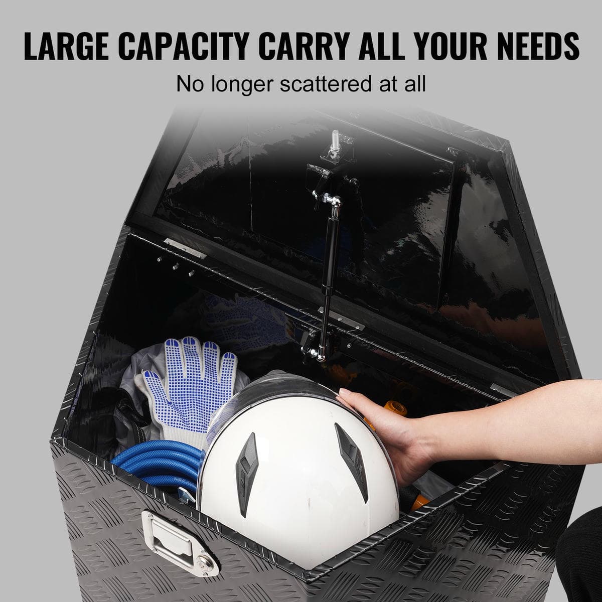 VEVOR Trailer Tongue Box, Aluminum Alloy Diamond Plate Tongue Box Tool Chest, Heavy Duty Trailer Box Storage with Lock and Keys, for Pickup Truck, RV, Trailer, 737 x 410 x 460 mm/29x16.5x18inch 3 VEVOR Trailer Tongue Box, Aluminum Alloy Diamond Plate Tongue Box Tool Chest, Heavy Duty Trailer Box Storage with Lock and Keys, for Pickup Truck, RV, Trailer, 737 x 410 x 460 mm/29x16.5x18inch - Image 3