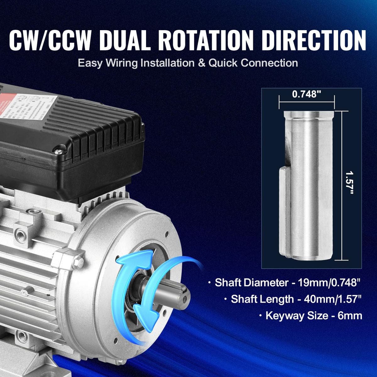 VEVOR 2.2KW Electric Motor 2800 rpm, AC 220~240V 13.8A, 90L, B3 Frame, Air Compressor Motor Single Phase, 24mm Keyed Shaft, CW/CCW Rotation for Agricultural Machinery and General Equipment 4 VEVOR 2.2KW Electric Motor 2800 rpm, AC 220~240V 13.8A, 90L, B3 Frame, Air Compressor Motor Single Phase, 24mm Keyed Shaft, CW/CCW Rotation for Agricultural Machinery and General Equipment - Image 4