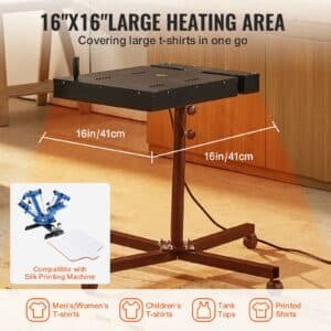 VEVOR Flash Dryer, 16 x 16 inch Flash Dryer for Screen Printing, 0-750‚Ñâ Temperature Control, High Power Silk Screen Printing Dryer with Height Adjustable Stand, 360¬∞ Rotation, T-Shirt Curing Machine | Fitness Equipment Store