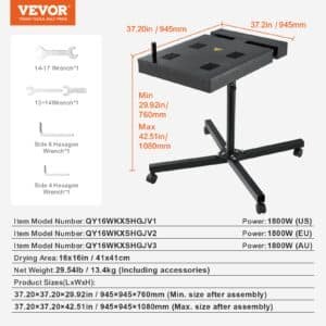 VEVOR Flash Dryer, 16 x 16 inch Flash Dryer for Screen Printing, 0-750‚Ñâ Temperature Control, High Power Silk Screen Printing Dryer with Height Adjustable Stand, 360¬∞ Rotation, T-Shirt Curing Machine | Fitness Equipment Store