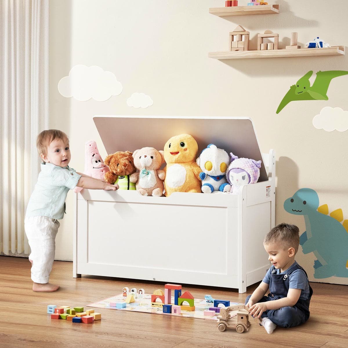 V952-XTETCWDYHLBC1UNIRV0-202508011830-07.jpg VEVOR Kids Toy Storage Bench Wooden Toy Box Chest 32.68 x 17.91 x 24.02" White | Fitness Equipment Store