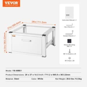 VEVOR Laundry Pedestal 686mmmW x 366mmH, Washer And Dryer Base Stand Platform Universal Fit 299kg Capacity, Heavy Duty Multi-Functional Base for Washing Machine with Drawer & Rich Accessories | Fitness Equipment Store