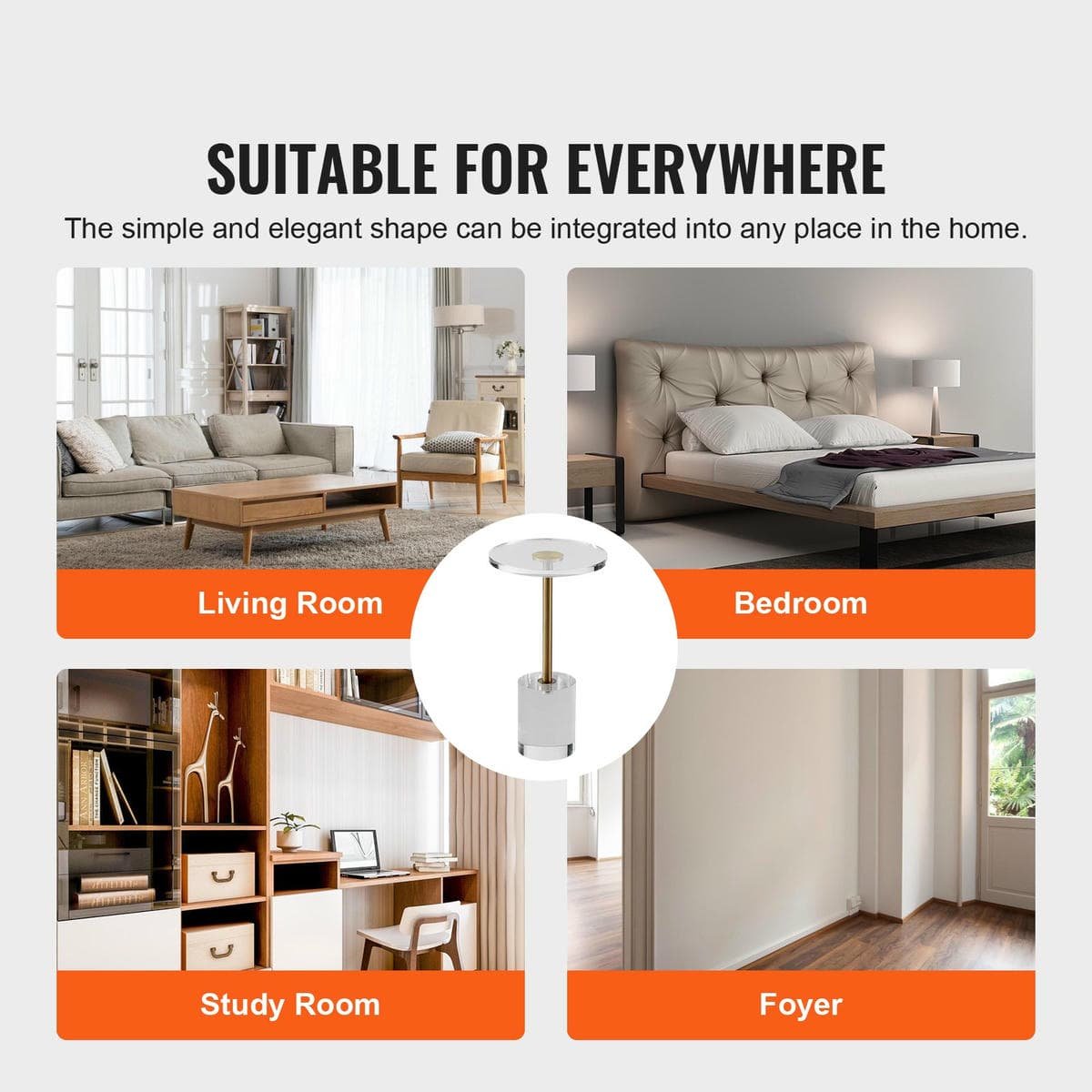 V952-YKLBZYXTMSDGZLXAPV0-202507141428-05.jpg VEVOR Clear Acrylic End Table, Acrylic Side Table with a Solid Base, 11.9 x 11.9 inch Round Tabletop, 21.4 inch High, for Coffee, Drink, Food, Snack used in Living Room, Bedroom, and Study | Fitness Equipment Store