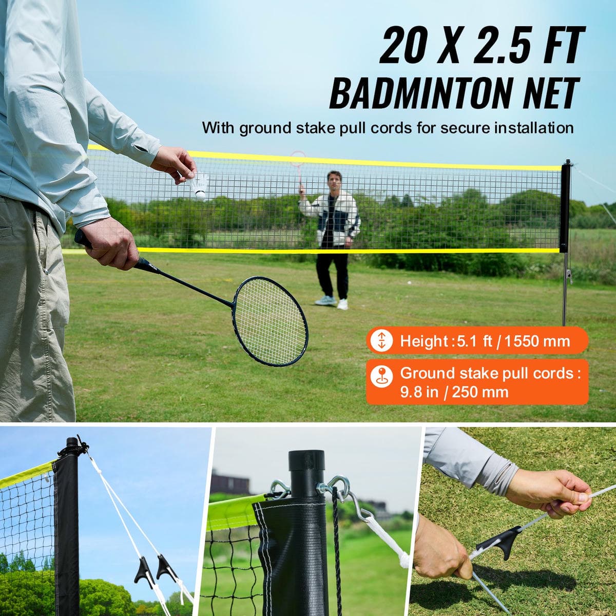 VEVOR Badminton Net Set, Outdoor Backyard Beach Park Badminton Net, Portable Badminton Equipment Set, Adults Kids Badminton Net with Poles, Carrying Bag, 4 Iron Rackets, and 3 Nylon Shuttlecocks 3 VEVOR Badminton Net Set, Outdoor Backyard Beach Park Badminton Net, Portable Badminton Equipment Set, Adults Kids Badminton Net with Poles, Carrying Bag, 4 Iron Rackets, and 3 Nylon Shuttlecocks - Image 3