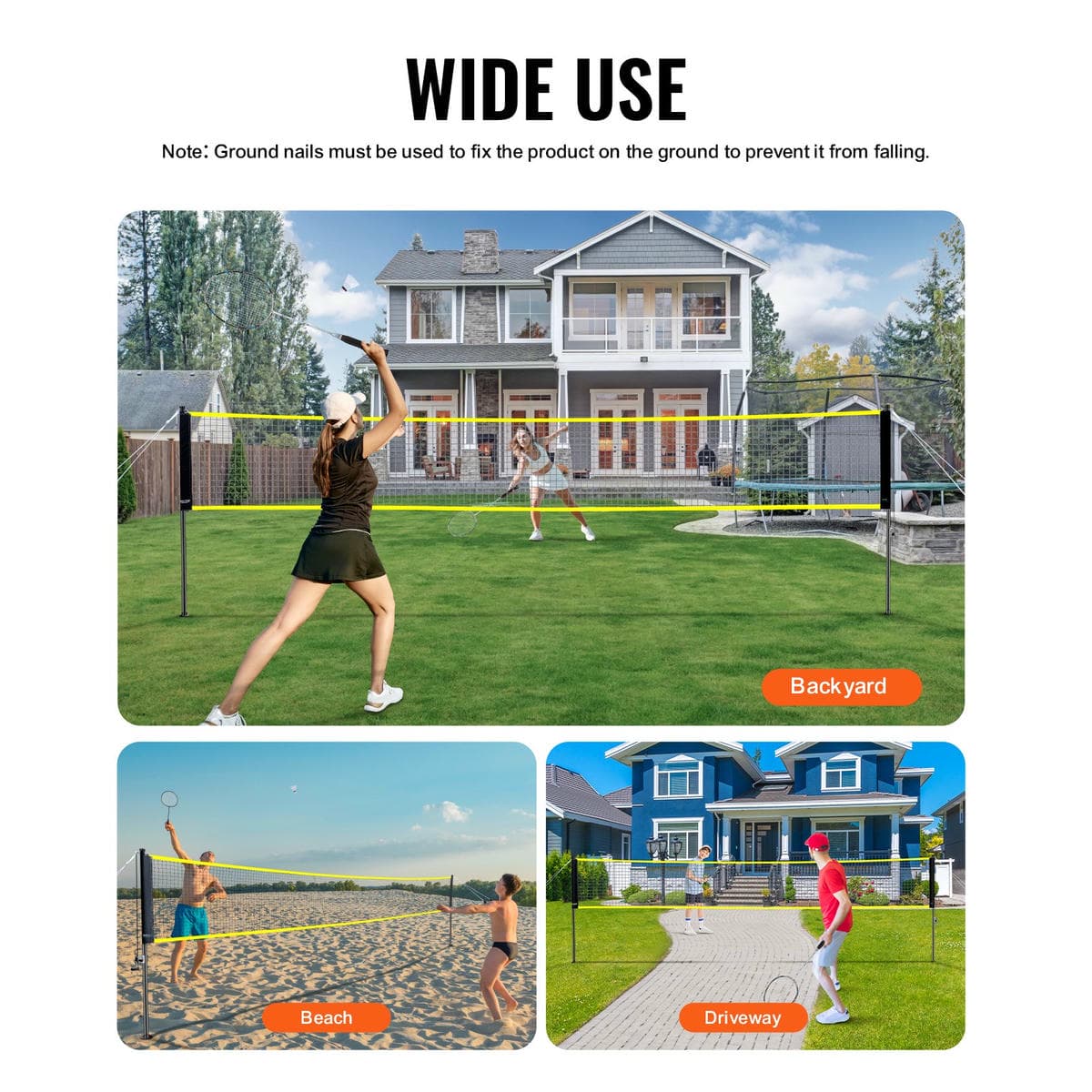VEVOR Badminton Net Set, Outdoor Backyard Beach Park Badminton Net, Portable Badminton Equipment Set, Adults Kids Badminton Net with Poles, Carrying Bag, 4 Iron Rackets, and 3 Nylon Shuttlecocks 6 VEVOR Badminton Net Set, Outdoor Backyard Beach Park Badminton Net, Portable Badminton Equipment Set, Adults Kids Badminton Net with Poles, Carrying Bag, 4 Iron Rackets, and 3 Nylon Shuttlecocks - Image 6