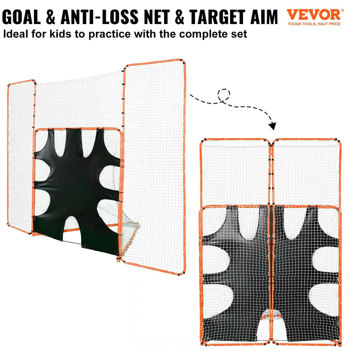 VEVOR 3-IN-1 Lacrosse Goal with Backstop and Target,3.7mx2.7m Lacrosse Net, Steel Frame Backyard Lacrosse Rebounder Equipment, Quick & Easy Setup Training Net, Perfect for Youth Adult Training, Orange 2 VEVOR 3-IN-1 Lacrosse Goal with Backstop and Target,3.7mx2.7m Lacrosse Net, Steel Frame Backyard Lacrosse Rebounder Equipment, Quick & Easy Setup Training Net, Perfect for Youth Adult Training, Orange - Image 2