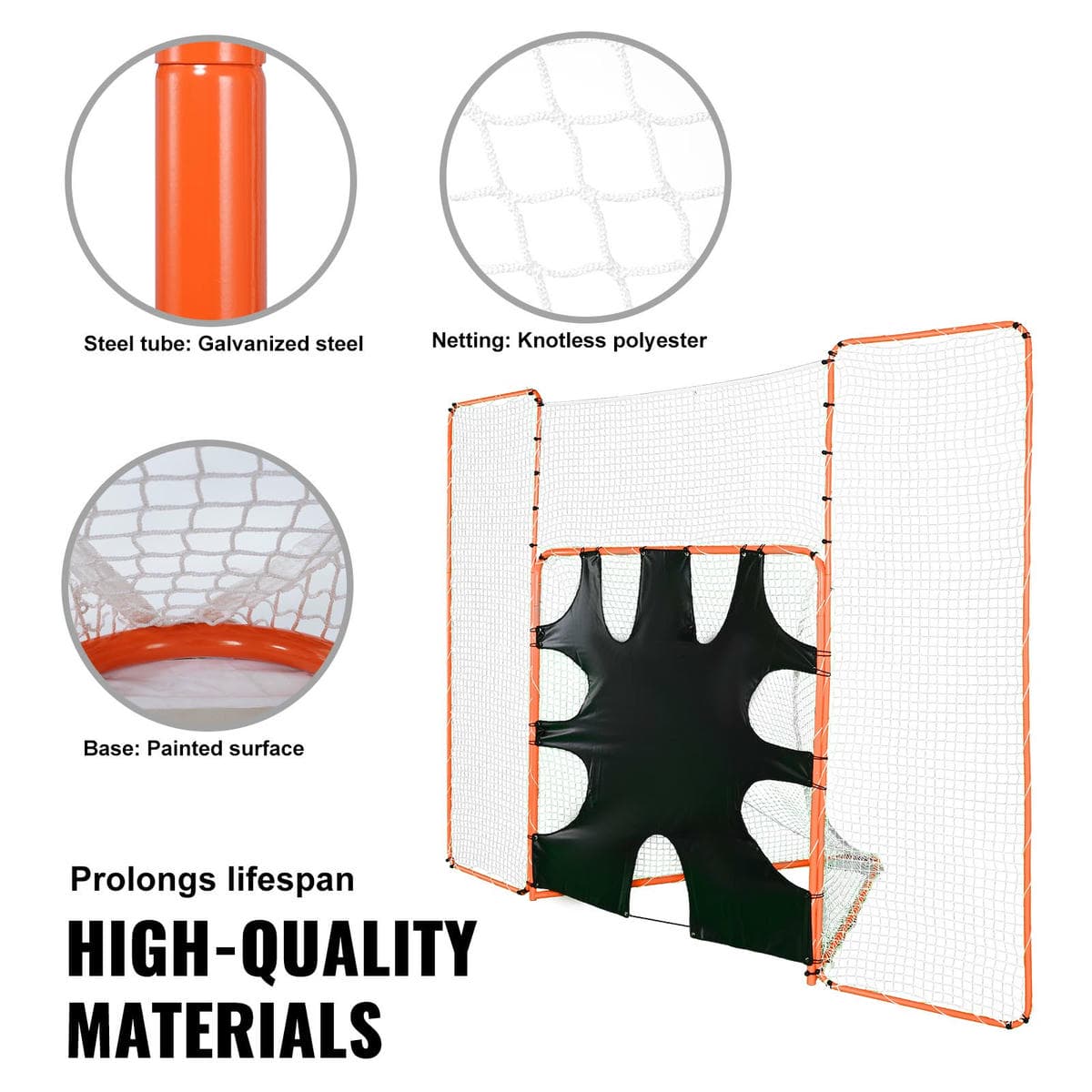 VEVOR 3-IN-1 Lacrosse Goal with Backstop and Target,3.7mx2.7m Lacrosse Net, Steel Frame Backyard Lacrosse Rebounder Equipment, Quick & Easy Setup Training Net, Perfect for Youth Adult Training, Orange 4 VEVOR 3-IN-1 Lacrosse Goal with Backstop and Target,3.7mx2.7m Lacrosse Net, Steel Frame Backyard Lacrosse Rebounder Equipment, Quick & Easy Setup Training Net, Perfect for Youth Adult Training, Orange - Image 4