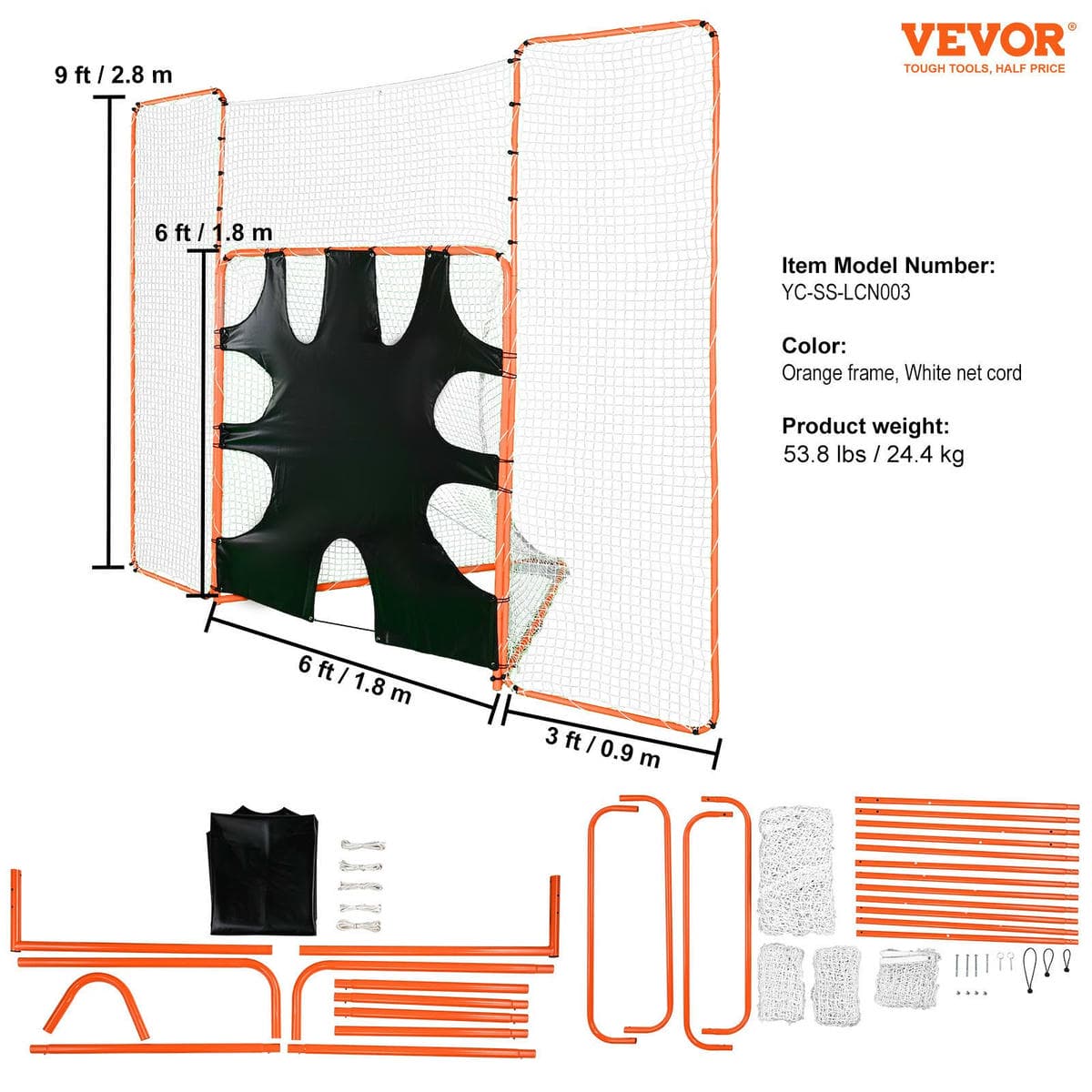 VEVOR 3-IN-1 Lacrosse Goal with Backstop and Target,3.7mx2.7m Lacrosse Net, Steel Frame Backyard Lacrosse Rebounder Equipment, Quick & Easy Setup Training Net, Perfect for Youth Adult Training, Orange 7 VEVOR 3-IN-1 Lacrosse Goal with Backstop and Target,3.7mx2.7m Lacrosse Net, Steel Frame Backyard Lacrosse Rebounder Equipment, Quick & Easy Setup Training Net, Perfect for Youth Adult Training, Orange - Image 7