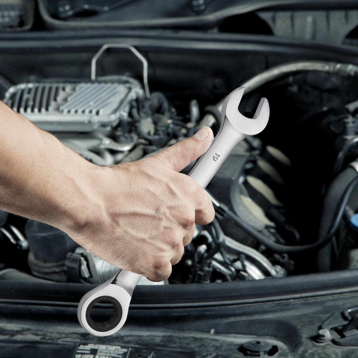 V952-ZXBSTZGDK8PCTOFDPV0-202507141322-07.jpg VEVOR Combination Wrench Set 8-Piece Metric 8 mm to 19 mm with Organizer Rack | Fitness Equipment Store