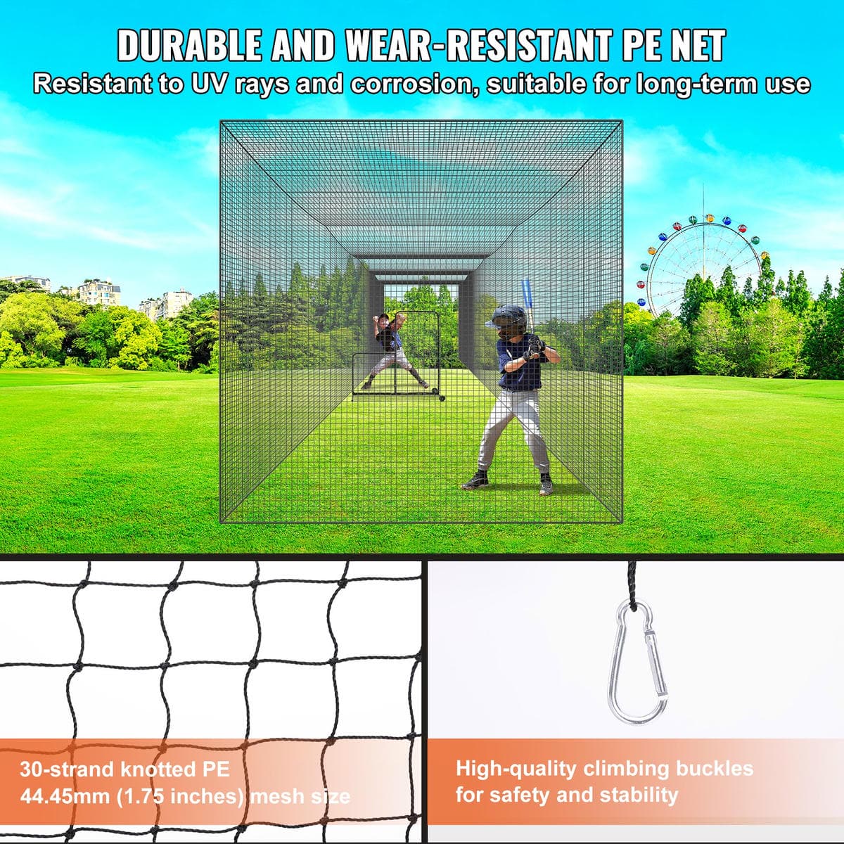 VEVOR Baseball Batting Netting, Professional Softball Baseball Batting Hitting Training Net, Practice Portable Pitching Cage Net with Door & Carry Bag, Heavy Duty Enclosed PE Netting,1676CM (NET ONLY) 4 VEVOR Baseball Batting Netting, Professional Softball Baseball Batting Hitting Training Net, Practice Portable Pitching Cage Net with Door & Carry Bag, Heavy Duty Enclosed PE Netting,1676CM (NET ONLY) - Image 4