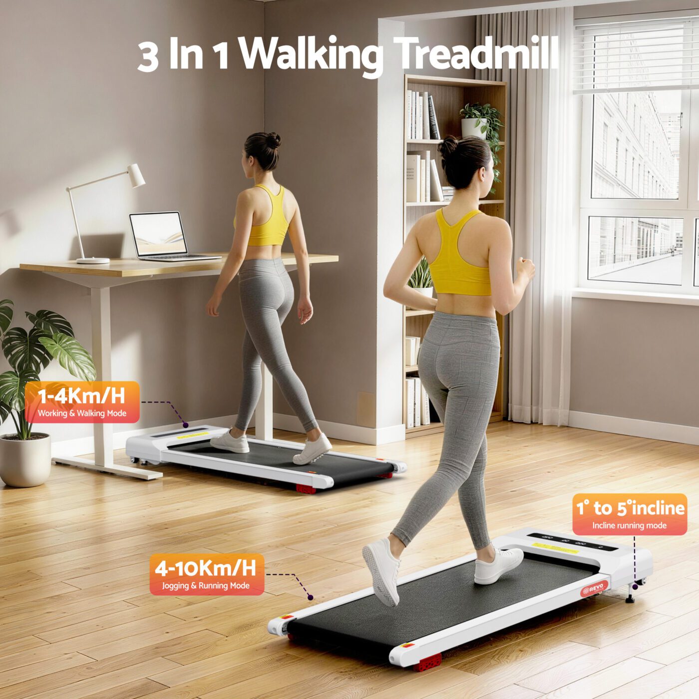Everfit Treadmill Electric Walking Pad Incline Under Desk Home Gym 380mm White 2 Everfit Treadmill Electric Walking Pad Incline Under Desk Home Gym 380mm White - Image 2