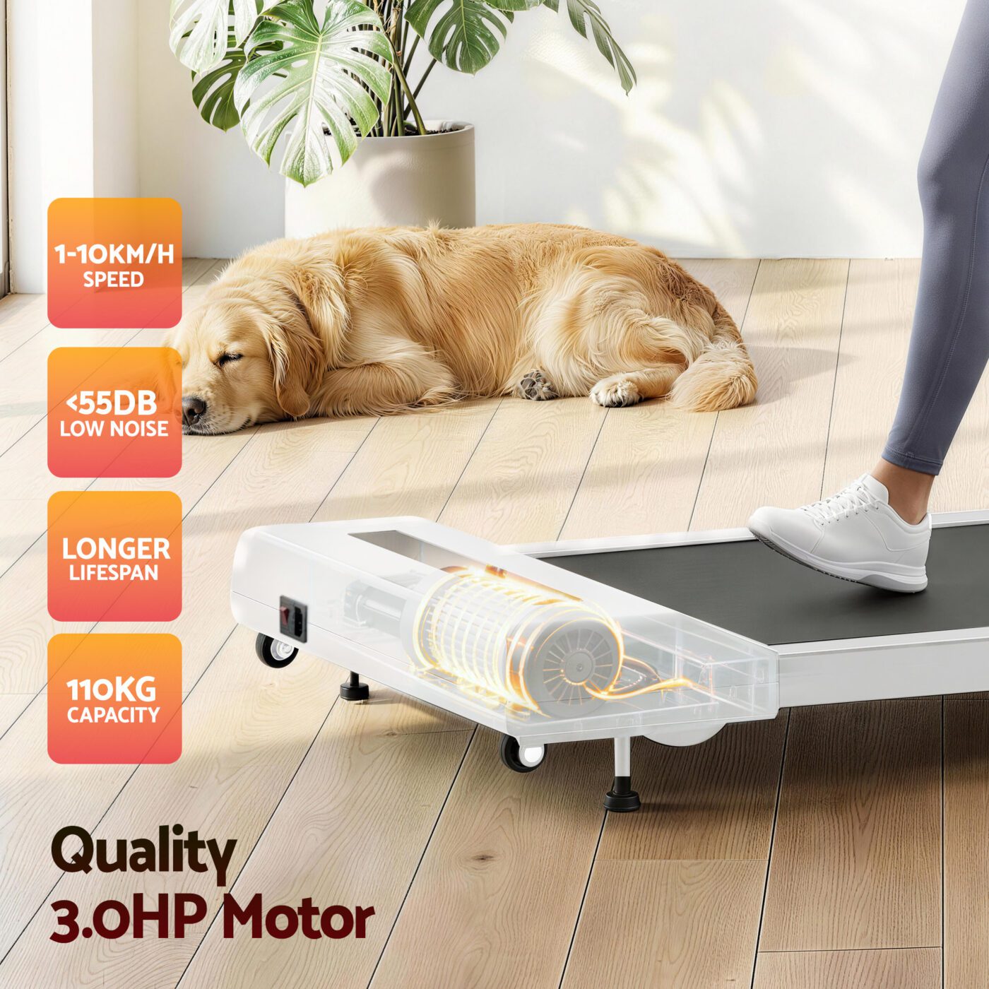 Everfit Treadmill Electric Walking Pad Incline Under Desk Home Gym 380mm White 6 Everfit Treadmill Electric Walking Pad Incline Under Desk Home Gym 380mm White - Image 6