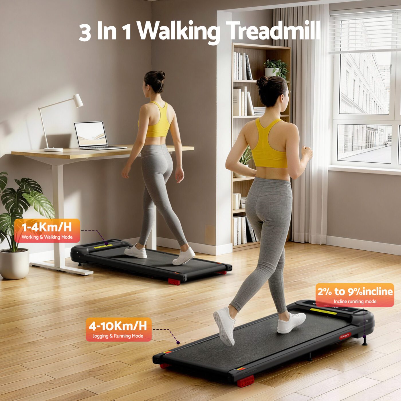 Everfit Treadmill Electric Walking Pad with Incline Under Desk Home Gym Black 2 Everfit Treadmill Electric Walking Pad with Incline Under Desk Home Gym Black - Image 2