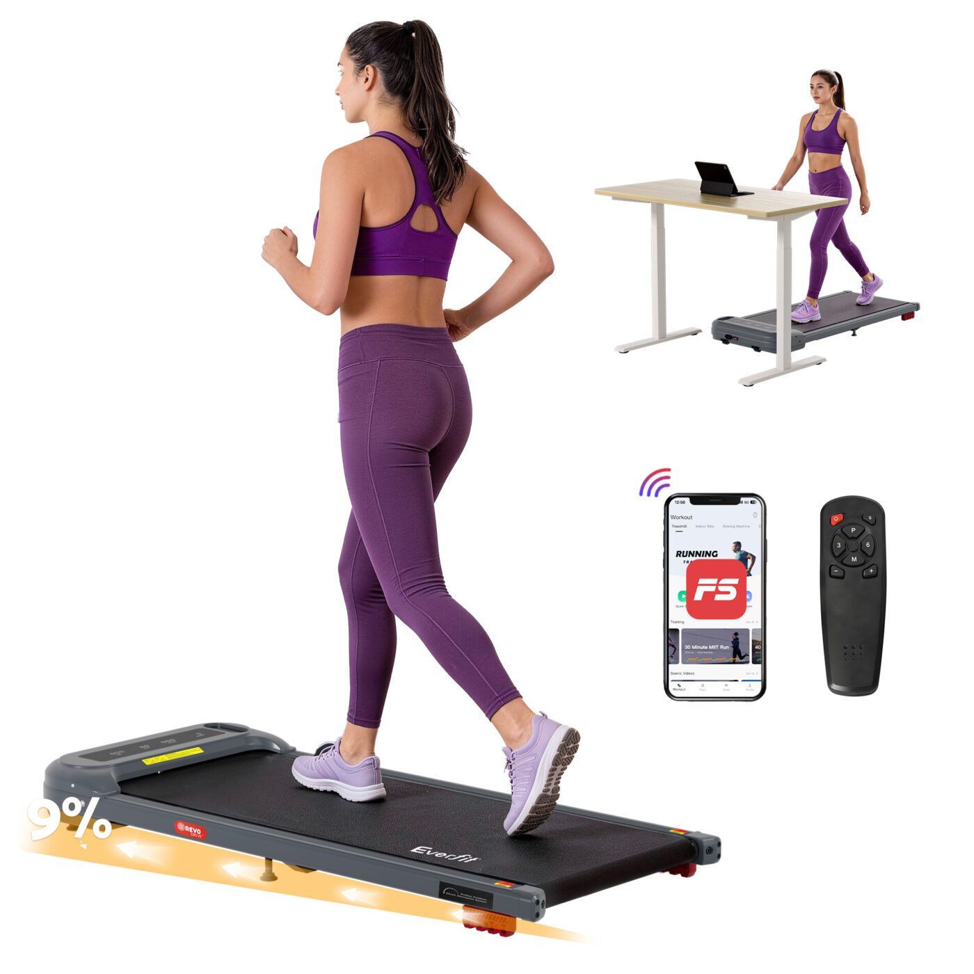 Everfit Treadmill Electric Walking Pad with Incline Under Desk Home Gym Grey 1 Everfit Treadmill Electric Walking Pad with Incline Under Desk Home Gym Grey
