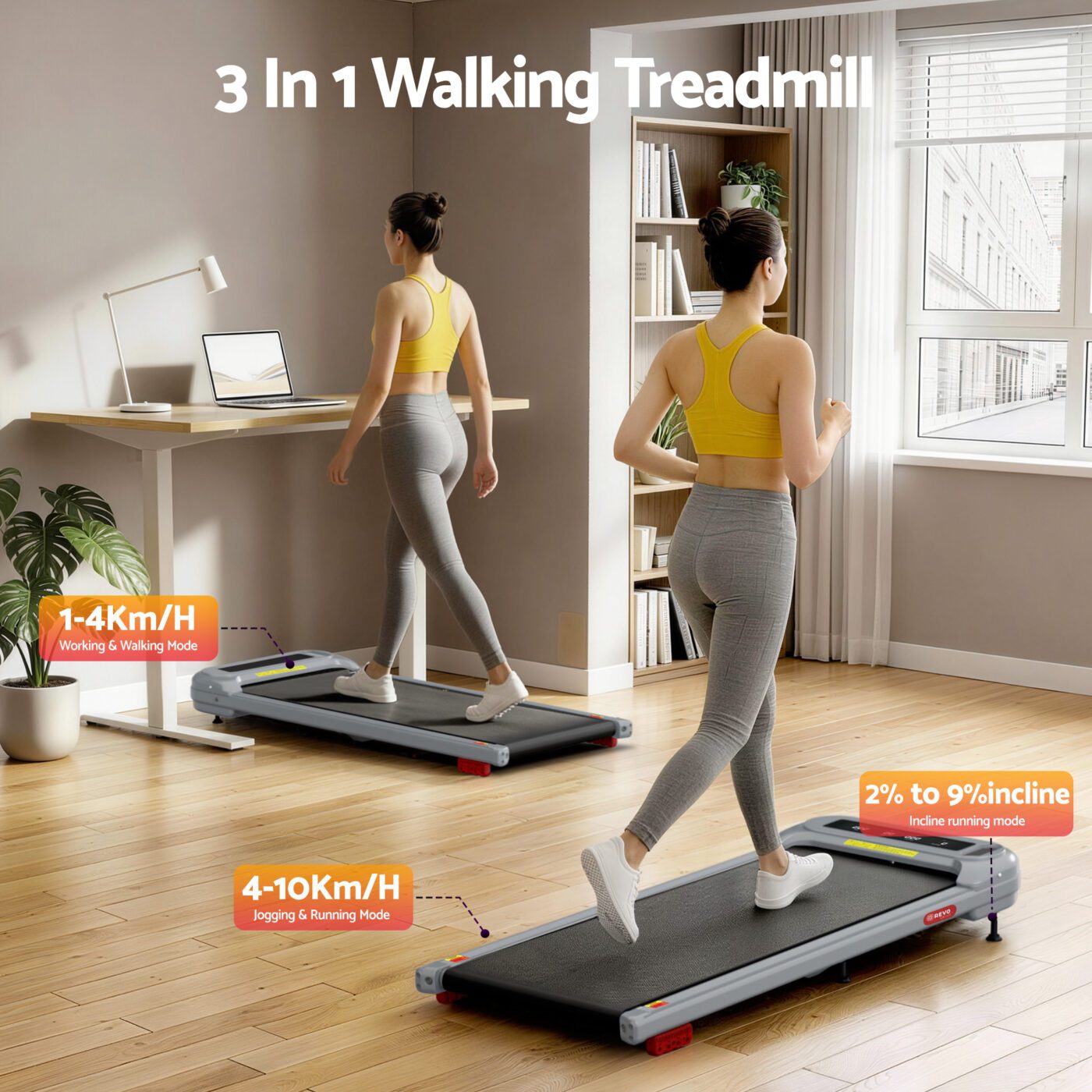 Everfit Treadmill Electric Walking Pad with Incline Under Desk Home Gym Grey 2 Everfit Treadmill Electric Walking Pad with Incline Under Desk Home Gym Grey - Image 2