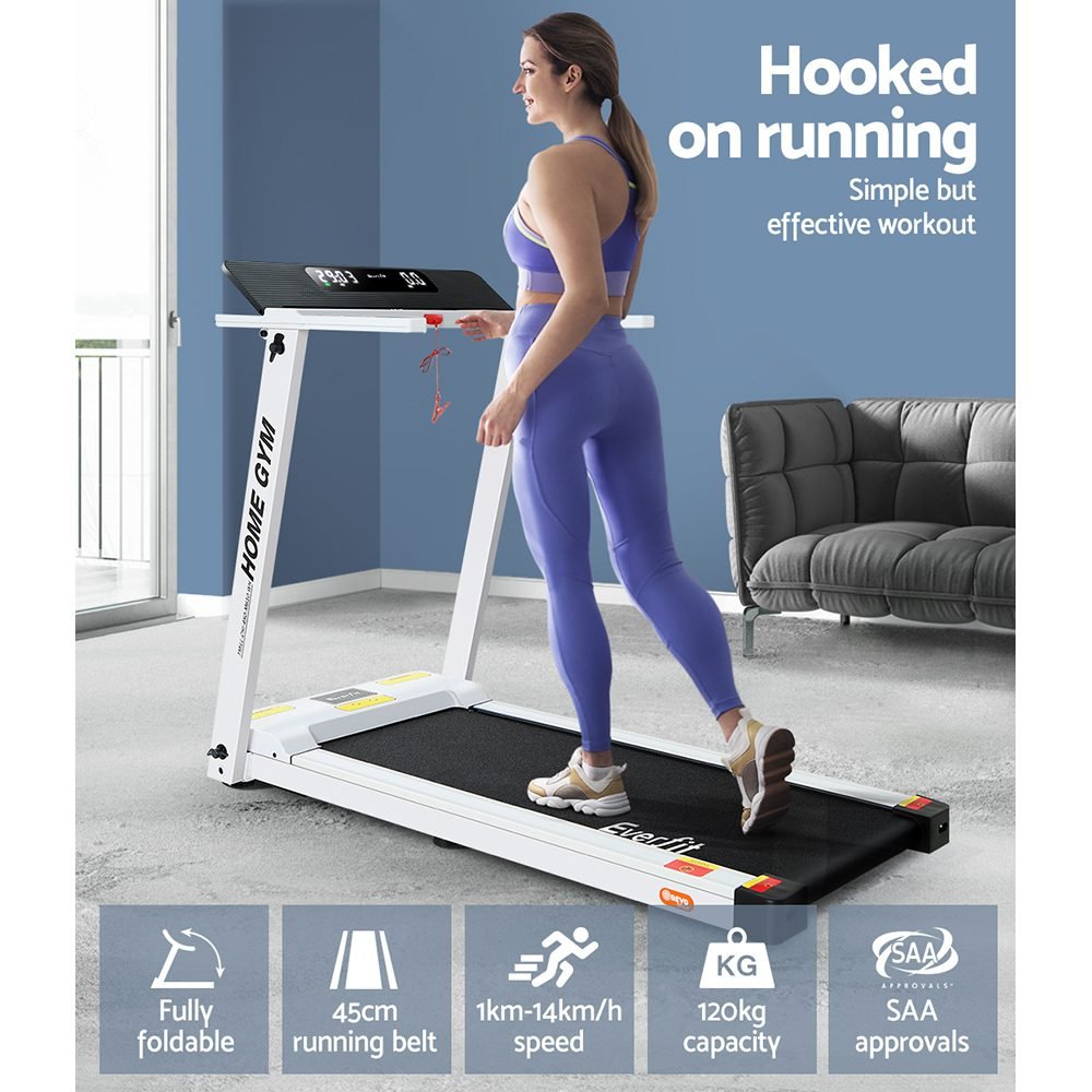 Everfit Treadmill Electric Home Gym Fitness Exercise Fully Foldable 450mm White 6 Everfit Treadmill Electric Home Gym Fitness Exercise Fully Foldable 450mm White - Image 6