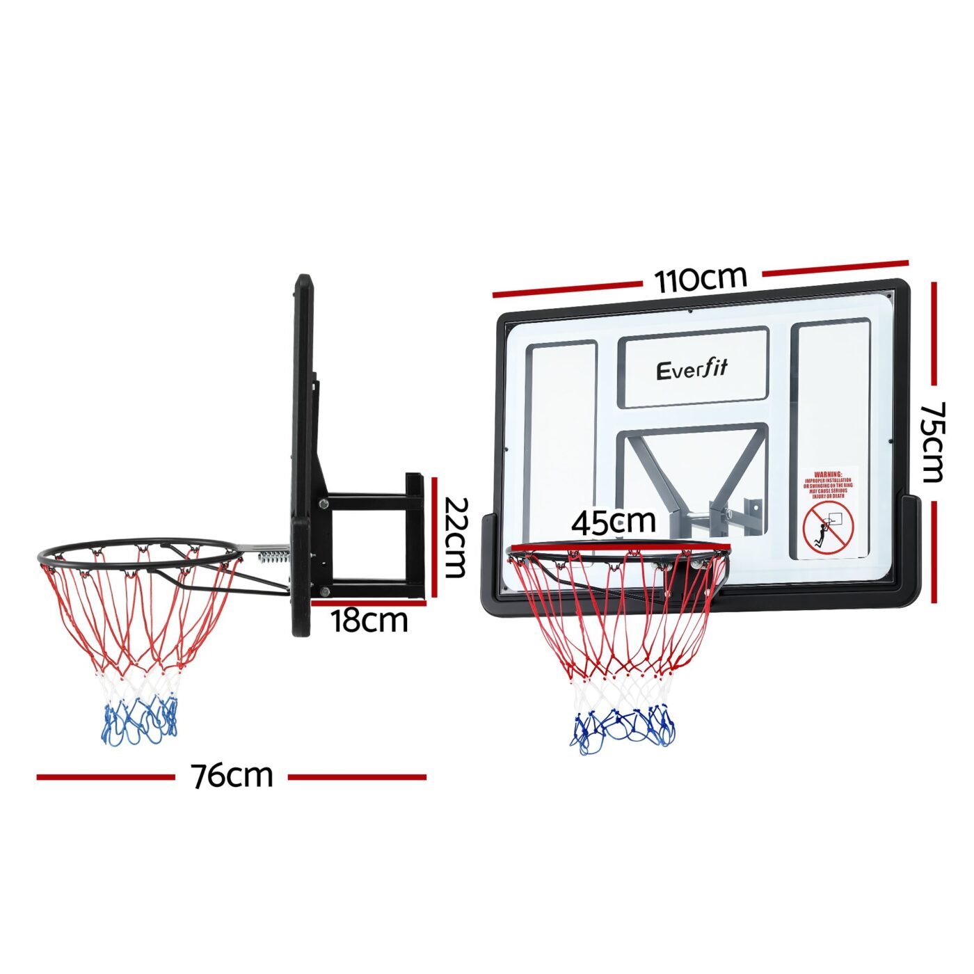 Everfit 43-Inch Wall Mount Kids Basketball Hoop Backboard Outdoor Sports 3 Everfit 43-Inch Wall Mount Kids Basketball Hoop Backboard Outdoor Sports - image 3