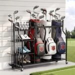 Everfit Golf 3 Bag Storage Golf Storage Garage Organizer with Wheels Black