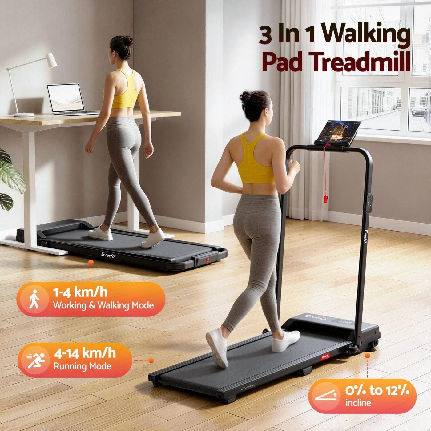 Everfit 3 in 1 Walking Pad Treadmill 12% Incline Under Desk Foldable Treadmills for Home Gym With 38cm Wide Belt APP Control 3 Everfit 3 in 1 Walking Pad Treadmill 12% Incline Under Desk Foldable Treadmills for Home Gym With 38cm Wide Belt APP Control - image 3