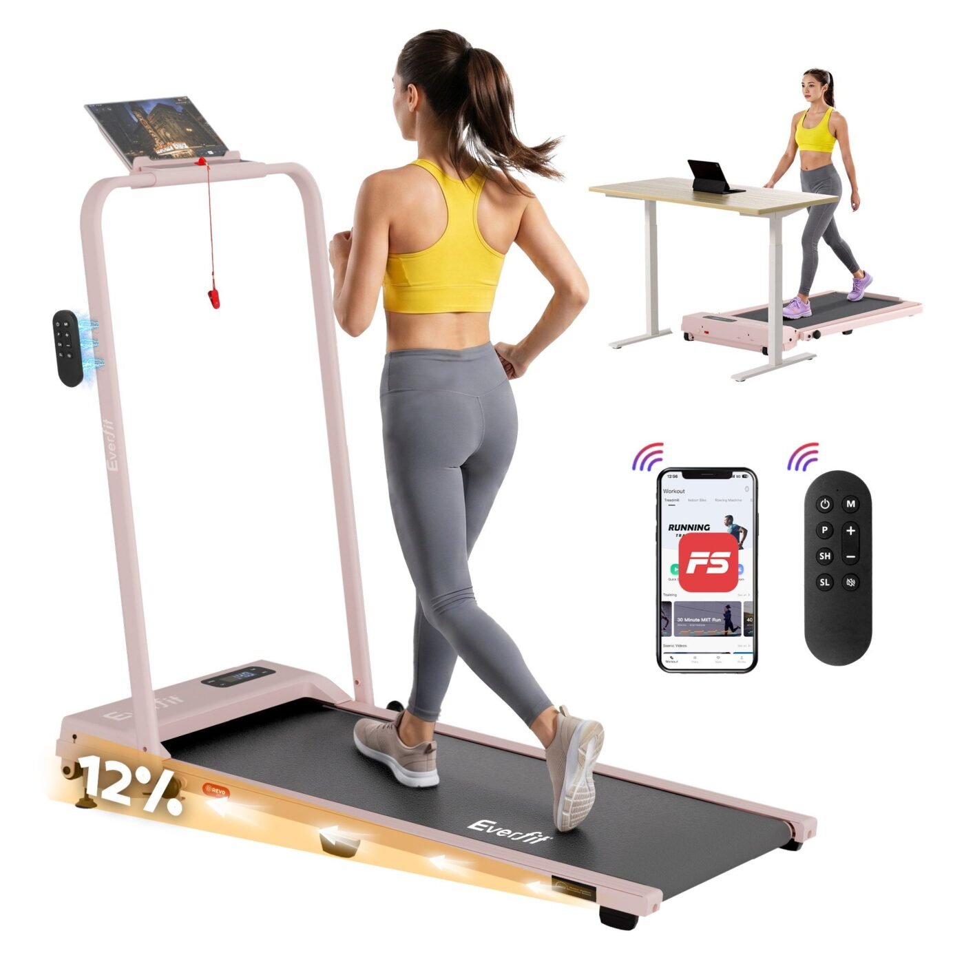 Everfit 3 in 1 Walking Pad Treadmill 12% Incline Under Desk Treadmills for Home Gym With 38cm Wide Belt APP Control 1 Everfit 3 in 1 Walking Pad Treadmill 12% Incline Under Desk Treadmills for Home Gym With 38cm Wide Belt APP Control