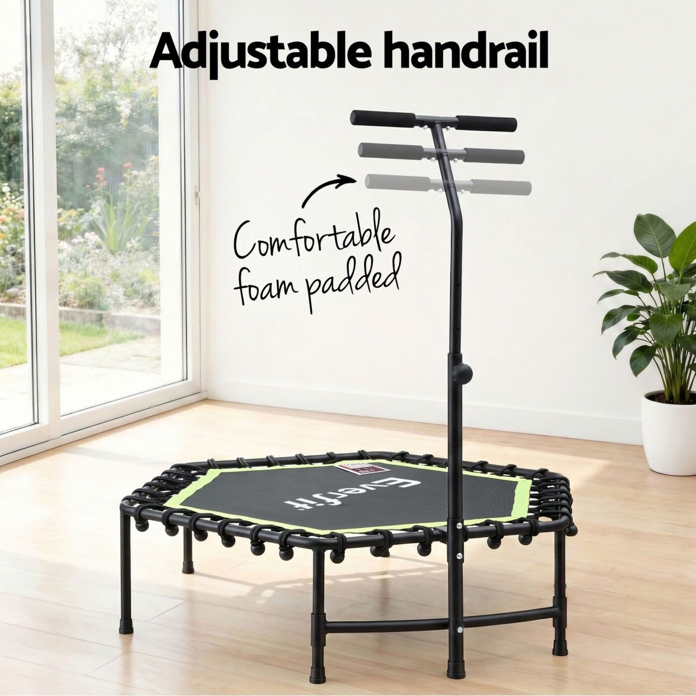 Everfit 48inch Hexagon Fitness Trampoline Rebounder Adjustable Handrail Green 5 Everfit 48inch Hexagon Fitness Trampoline Rebounder Adjustable Handrail Green - image 5