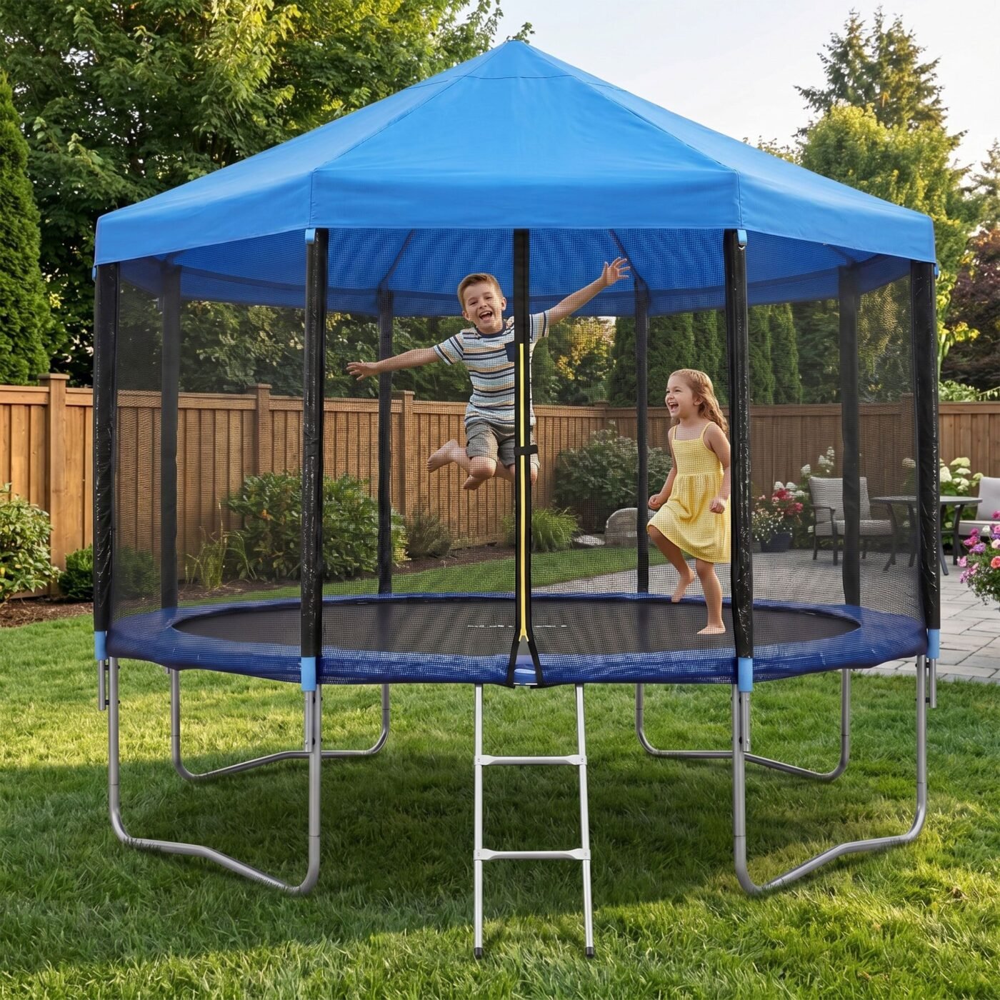 Everfit 12FT Kids Trampoline with Blue Tent Cover Ladder Rebounder Outdoor Toys 1 Everfit 12FT Kids Trampoline with Blue Tent Cover Ladder Rebounder Outdoor Toys