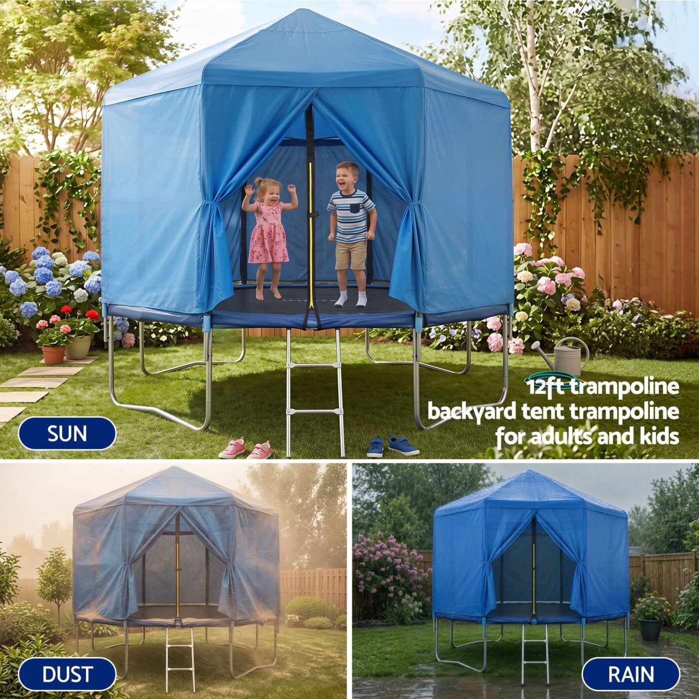 Everfit 12FT Kids Trampoline with Blue Tent Cover Ladder Rebounder Outdoor Toys 4 Everfit 12FT Kids Trampoline with Blue Tent Cover Ladder Rebounder Outdoor Toys - image 4