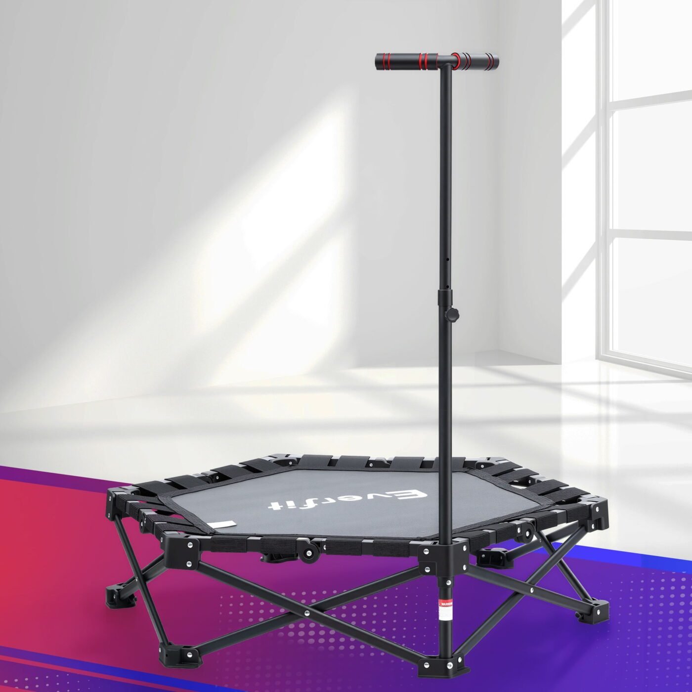 Everfit Fitness Foldable Trampoline Rebounder Adjustable Handle Indoor Exercise Black 1 Everfit Fitness Foldable Trampoline Rebounder Adjustable Handle Indoor Exercise Black
