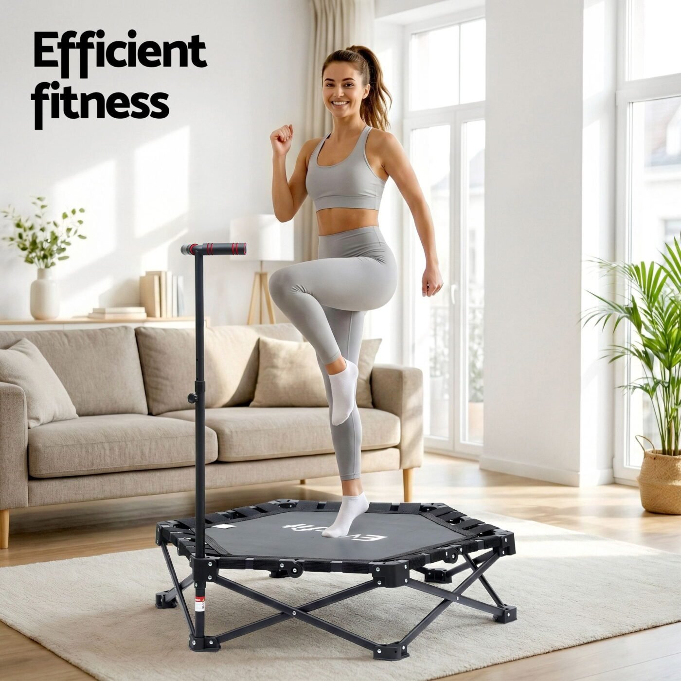 Everfit Fitness Foldable Trampoline Rebounder Adjustable Handle Indoor Exercise Black 4 Everfit Fitness Foldable Trampoline Rebounder Adjustable Handle Indoor Exercise Black - image 4